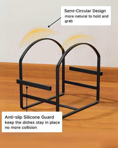 LINFIDITE 2 Pack Kitchen Plate Holder Organizer for Cabinet Space Saver Dinner Dish Plate Storage Rack Upright Dish Drying Racks Metal Dish Racks Stand for Cupboard and Countertop Large Black