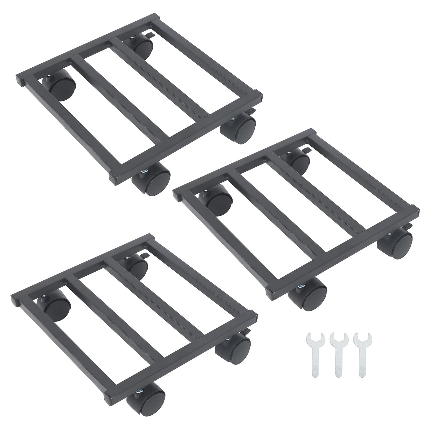 HOSTIC 3 Packs 10in Plant Caddy with Lockable Wheels Large Metal Plant Caddy Square Planter Dolly Pot Mover Rollers Indoor Outdoor Plant, Capacity for 150 Pounds of Flower Pots Black