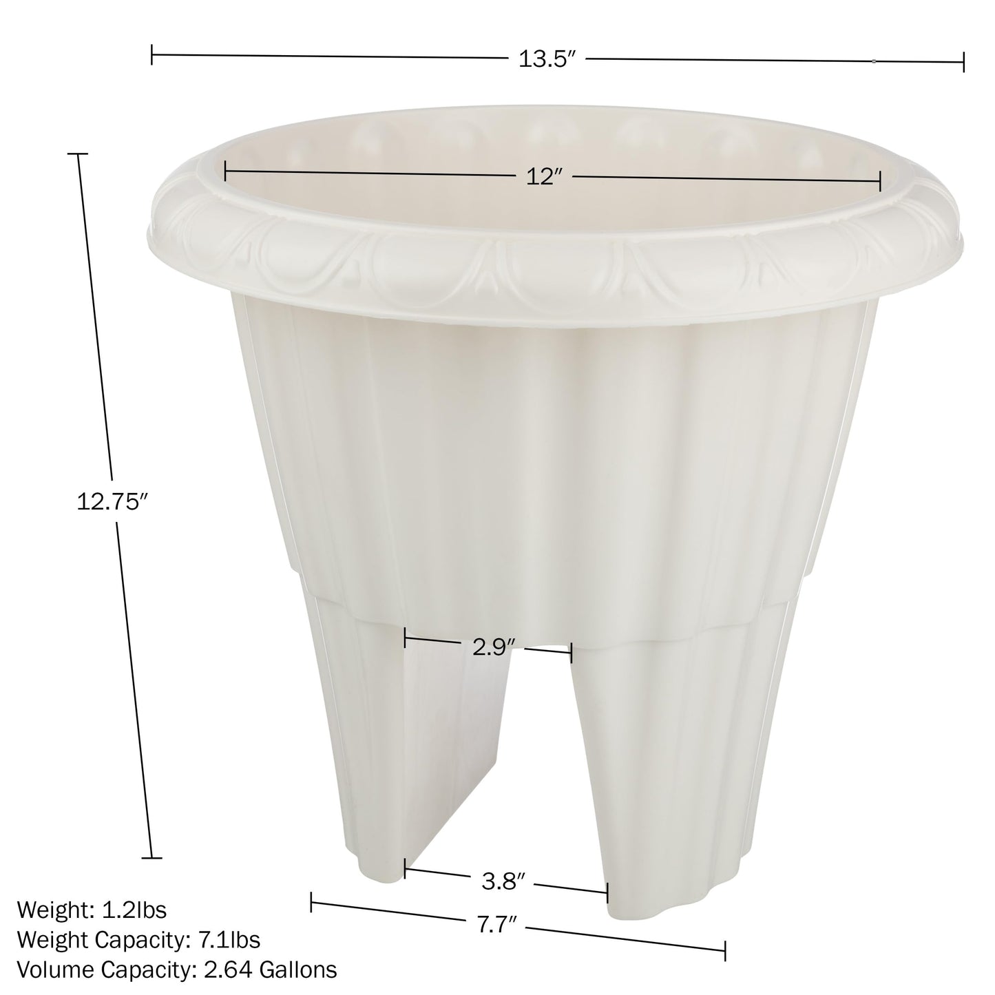 Railing Planter Box 2-Pack - 13.5-Inch Round Outdoor Flower Pots with Drainage Inserts - 2.64-Gallon Outdoor Planters for Porch, Deck, Fence, or Balcony Railings 3” - 3.75” Wide by Pure Garden (White)