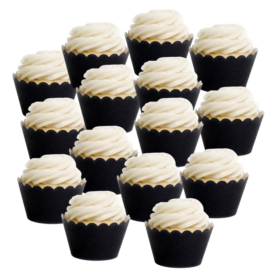 Koyal Wholesale Black Cupcake Wrappers Glitter Decorative Cupcake Liners for Weddings, and Parties, Elegant Tuxedo-Style Glitter Black Cupcake Holders for Events, Birthdays & Dessert Tables, Set of 50