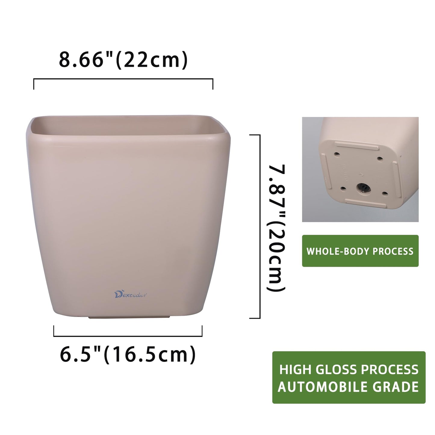 Dexceder 9x8 Self Watering Planter Indoor Outdoor, Inner Mat Design, Thickened Table Flower Plant Pot with Water Level Indicator (Taupe Matte)
