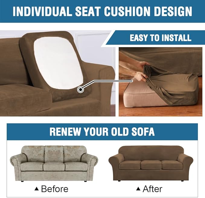 H.VERSAILTEX Modern Velvet Plush 4 Piece High Stretch Sofa Slipcover Sofa Cover