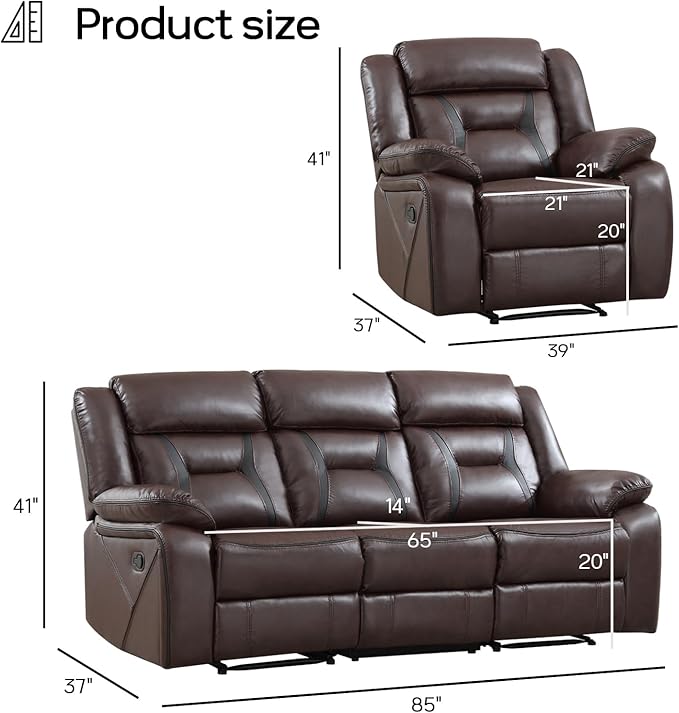EBELLO Faux Leather Recliner Sofa Furniture Set