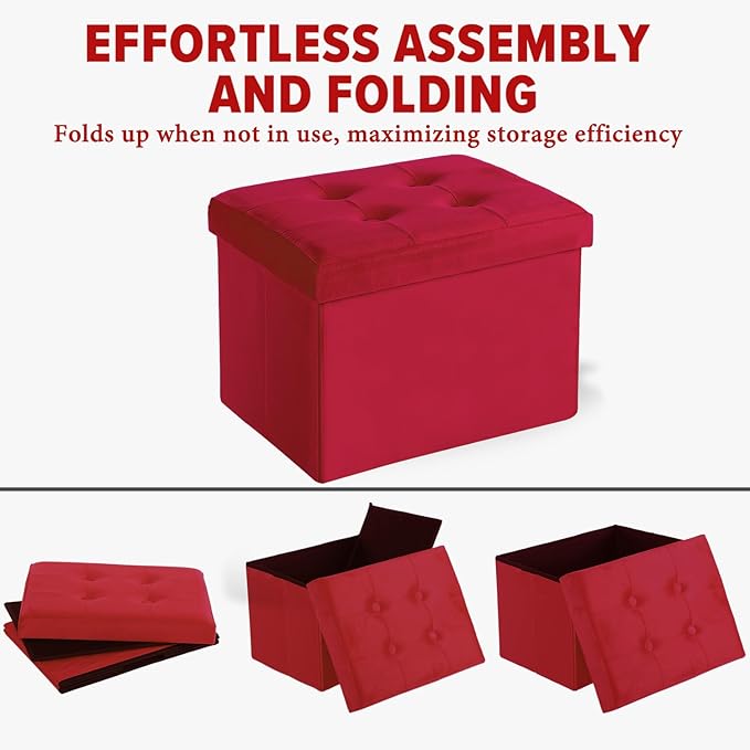 LINMAGCO Storage Ottoman Folding Foot Stool Velvet Foot Rest