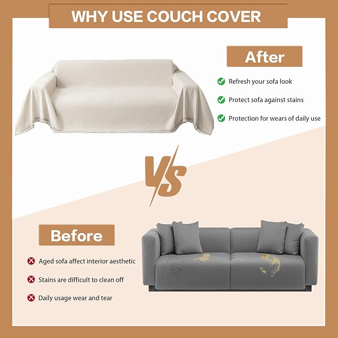 DREAMINGO Modern Chenille Couch Cover Blanket Washable Sofa Covers
