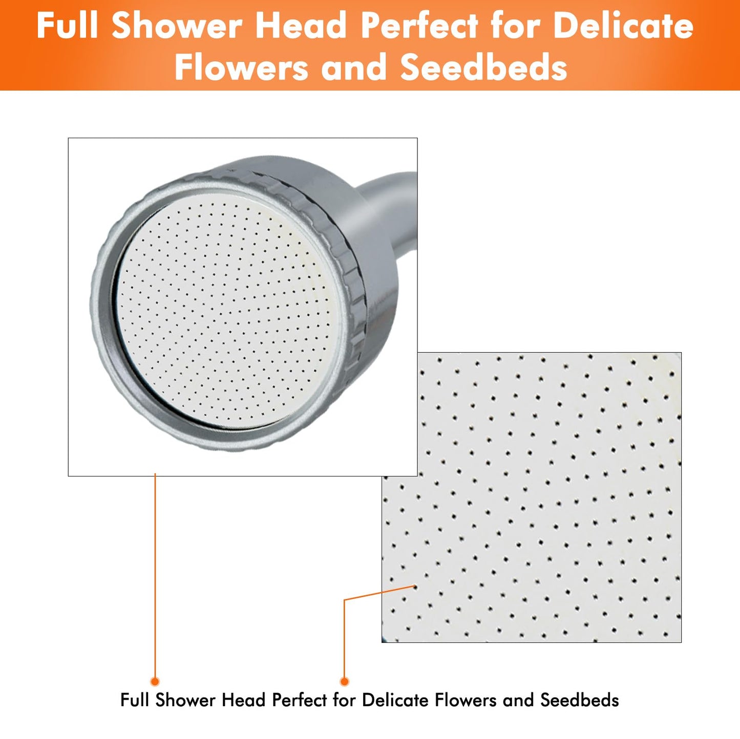 RESTMO Long Watering Wand, 24 Inches Gentle Soft Full Shower Sprayer Wand with Flow Control, Heavy Duty Metal Hose Wand for Hanging Baskets, Shrubs, Plants, Flowers, Garden and Lawn, Orange