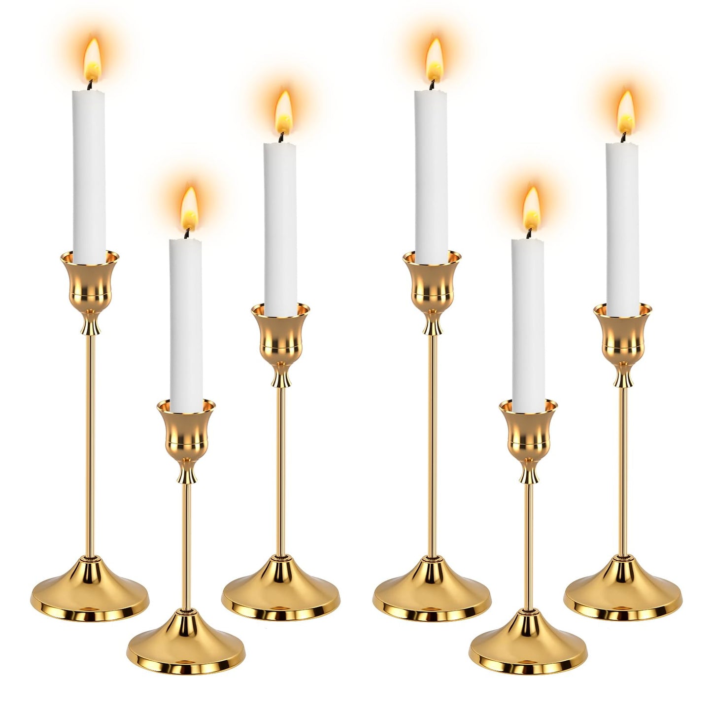 6pcs Gold Candle Holders, Candlestick Holders Taper Candle Holders for Pillar Candles Sticks Holder Decor Halloween Christmas Decorations Candle Candelabros para Centros de Mesa