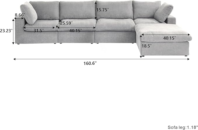 Cloud Couch Modular Sectional Sofa, 160.6" L Shaped Convertible Sectional Sofas