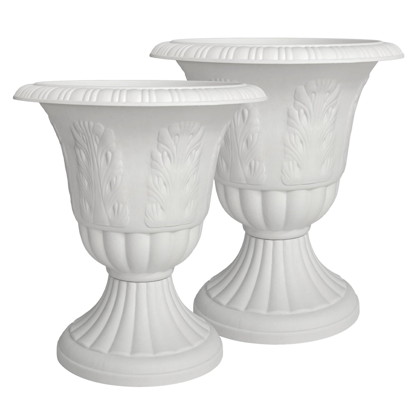 OUMUHE Set of 2 Goblet-Shaped Plastic Planter Urns, 16" H × 14.5" D Large Lightweight Durable Flower Pots, Decorative Indoor Outdoor Garden Patio Plant Containers (White)