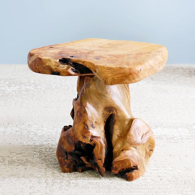 13.8" Cedar Stump Stool, Natural Wooden Side Table, Plant Stool, Live Edge