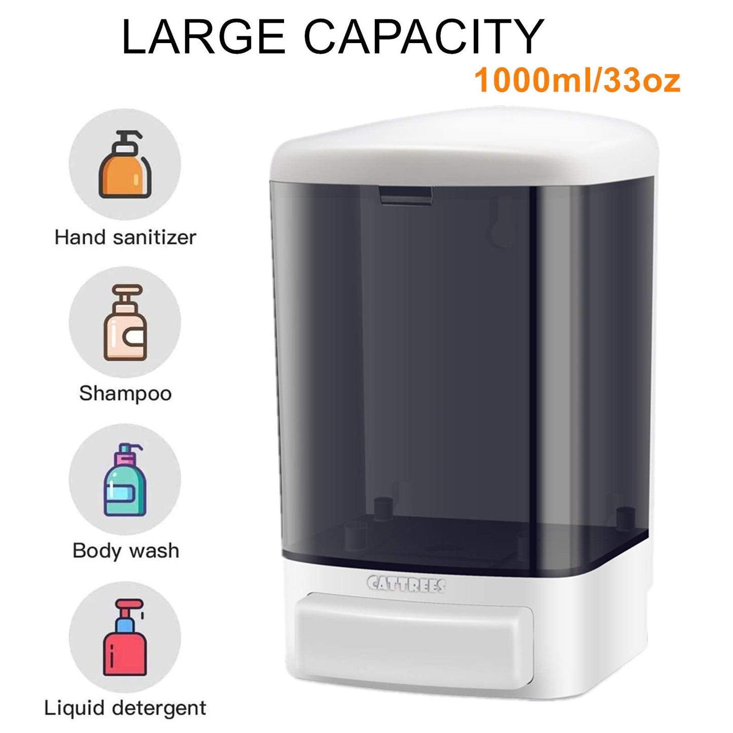 CATTREES Manual Soap Dispenser, Commercial Soap Dispenser Wall Mounted for Bathroom Kitchen Hotel,Hand Sanitizer Dispenser Wall Mounted Liquid Gel -2 Pack Manual 1000ml/33oz
