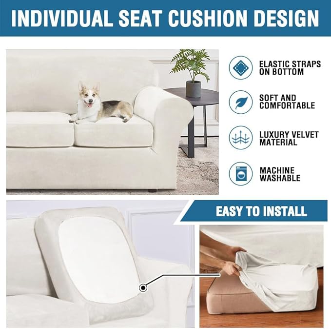 H.VERSAILTEX Modern Velvet Plush 4 Piece High Stretch Sofa Slipcover Sofa Cover