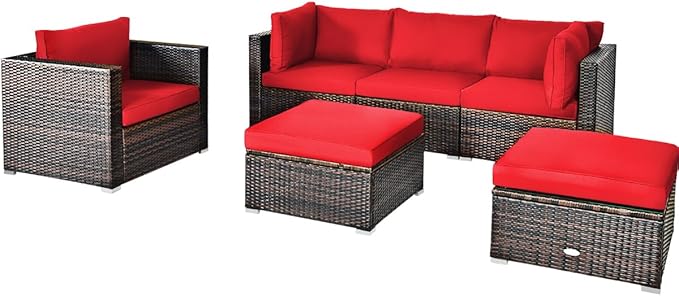Tangkula 6 Pieces Wicker Patio Furniture Set, PE Rattan Outdoor Sectional