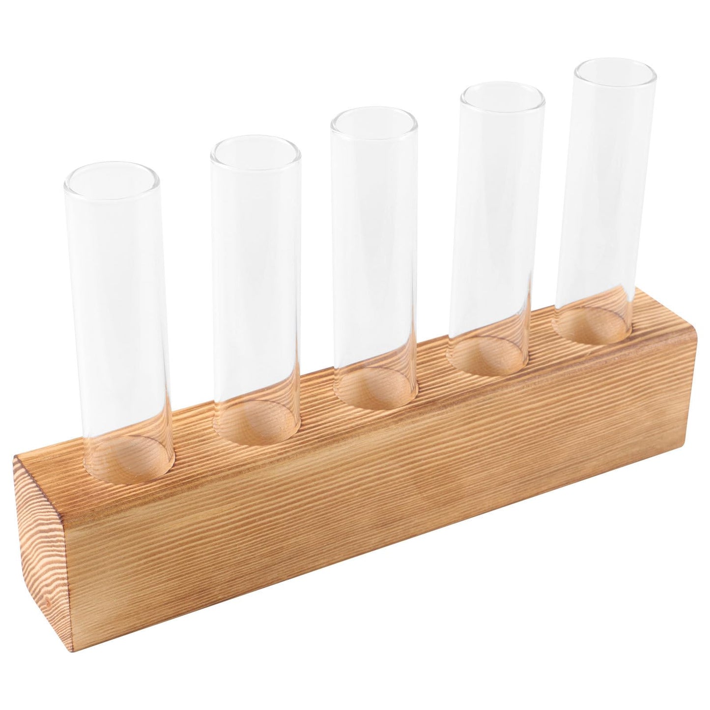 Holibanna Hydroponic Plant Terrarium Glass Vase with 5-Hole Wooden Stand, Indoor Desktop Propagation Station for Plant Growth and Decorative Home Garden Display
