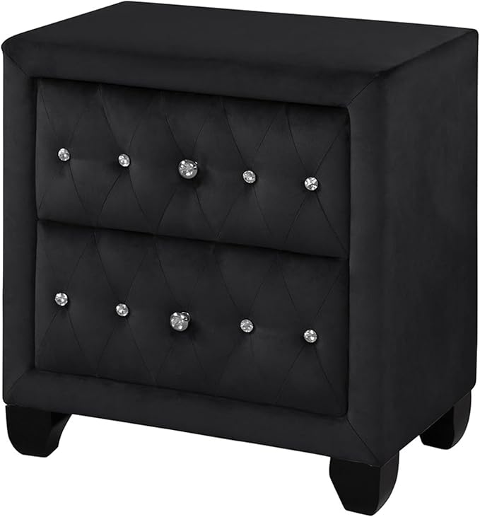 Sophia Modern Style Crystal Tufted 2-Drawer Nightstand Upholstered