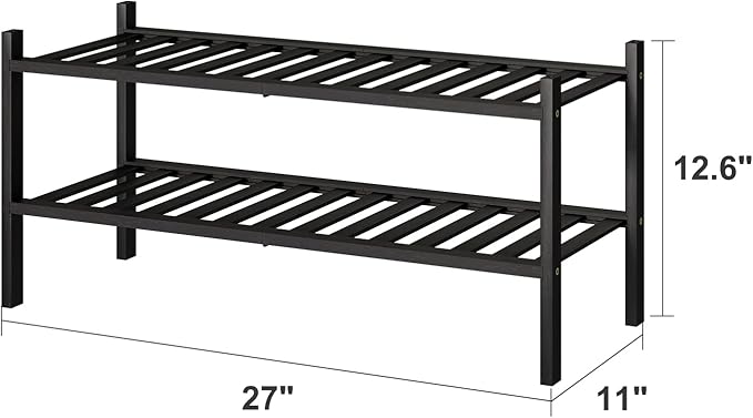 viewcare 2-Tier Black Bamboo Shoe Rack