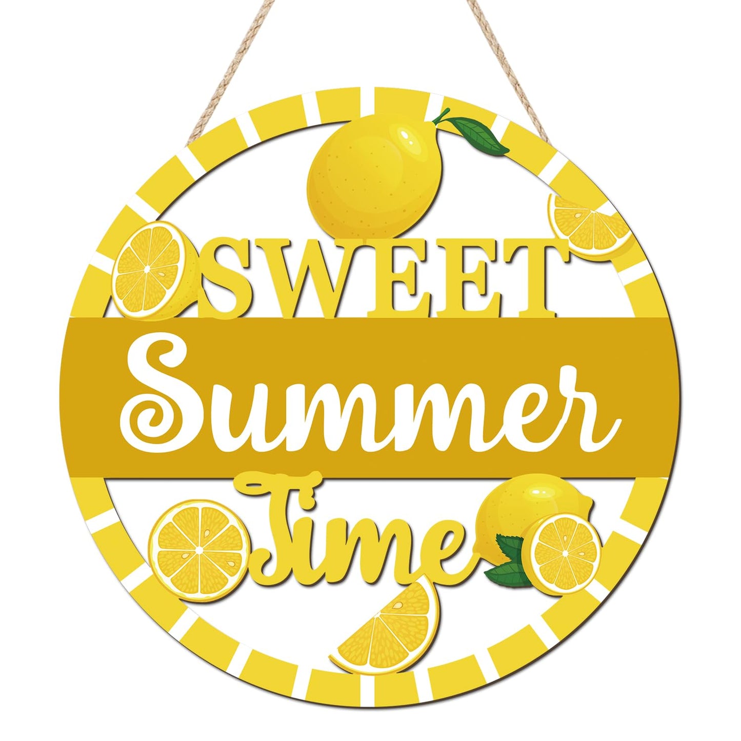 HOURIA 3D Lemon Wooden Door Sign,Sweet Summer Time Welcome Wreath Sign Front Door Decor,Summer Lemon Decorations for Home Kitchen Classroom,11.4"X11.4"