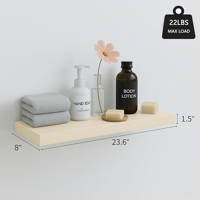 White Oak Floating Shelves for Wall, 24 in Wall Mounted Shelves Perfect for