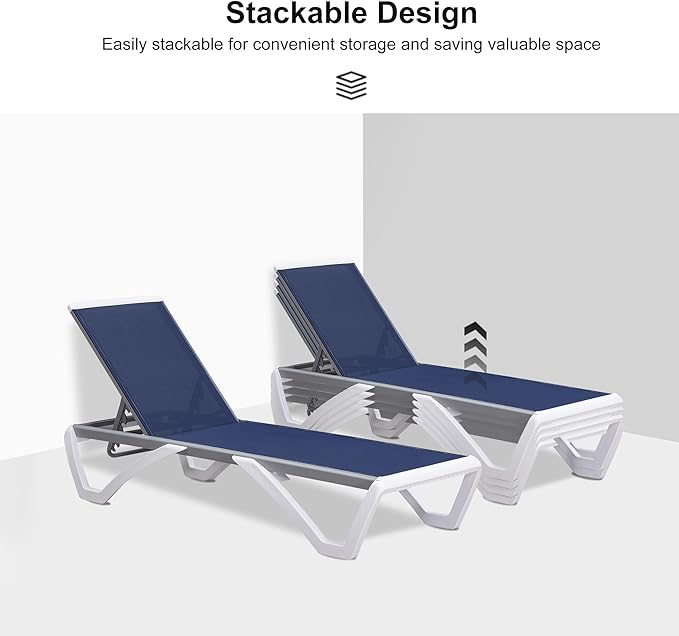 PURPLE LEAF Patio Chaise Lounge Chair Set Outside Aluminum Plastic Stackable