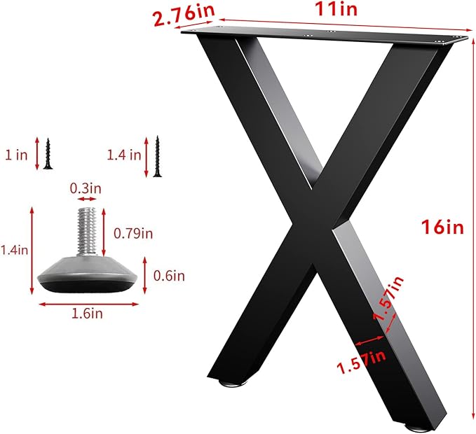Bench Legs 16 Inch, X-Shaped Metal Coffee Table Legs, Table Legs Set of 2