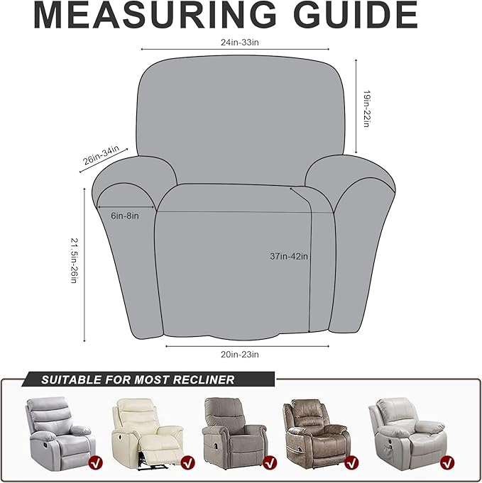 ANARACHON Recliner Chair Covers Leather Look, 4 Pieces Recliner Covers Non Slip