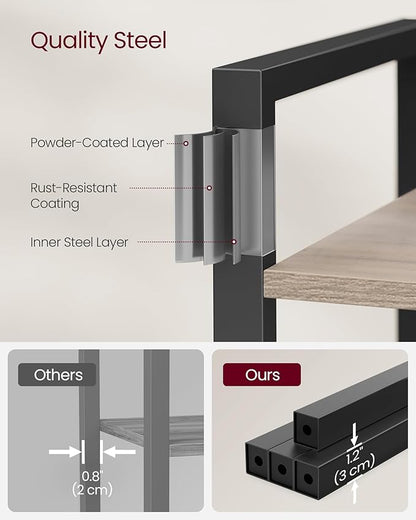VASAGLE 4-Tier Bookshelf, Bookcase with Steel Frame, Book Shelf for Living Room, Home Office, Study, 11.8 x 26 x 47 Inches, Industrial Style, Heather Greige and Ink Black ULLS060B02