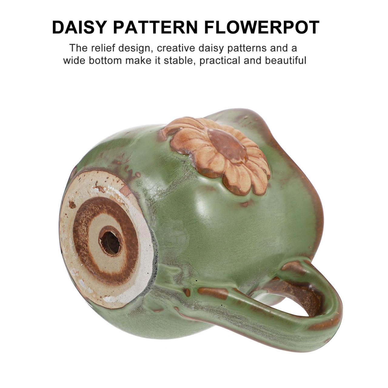 Mipcase Retro Ceramic Plant Pot with Daisy Pattern and Handle Small Indoor Succulent Planter 5.31X3.34X3.93 Inches Gardening Pot for Home and Office Decor