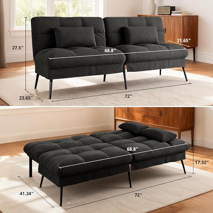 COMHOMA Convertible Futon Sofa Bed, 72″Fabric Futons Couch