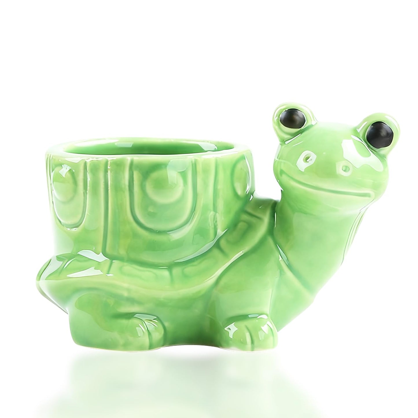 LLYSTTDS Ceramic Tortoise Succulent Planter Pots with Drainage Small Succulent Pots Cute Creativity Plant Pots Tabletop Decorations for Home Office Garden Decoration Tortoise Gift (Green)