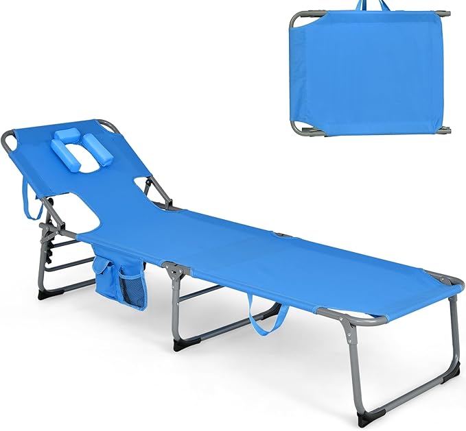 Goplus Tanning Chair, Folding Adjustable Patio Lounge Chair