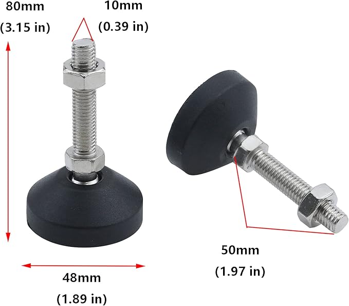 Antrader 4Pcs M10 Thread Adjustable Foot Cups Reinforced Nylon Base 48mm