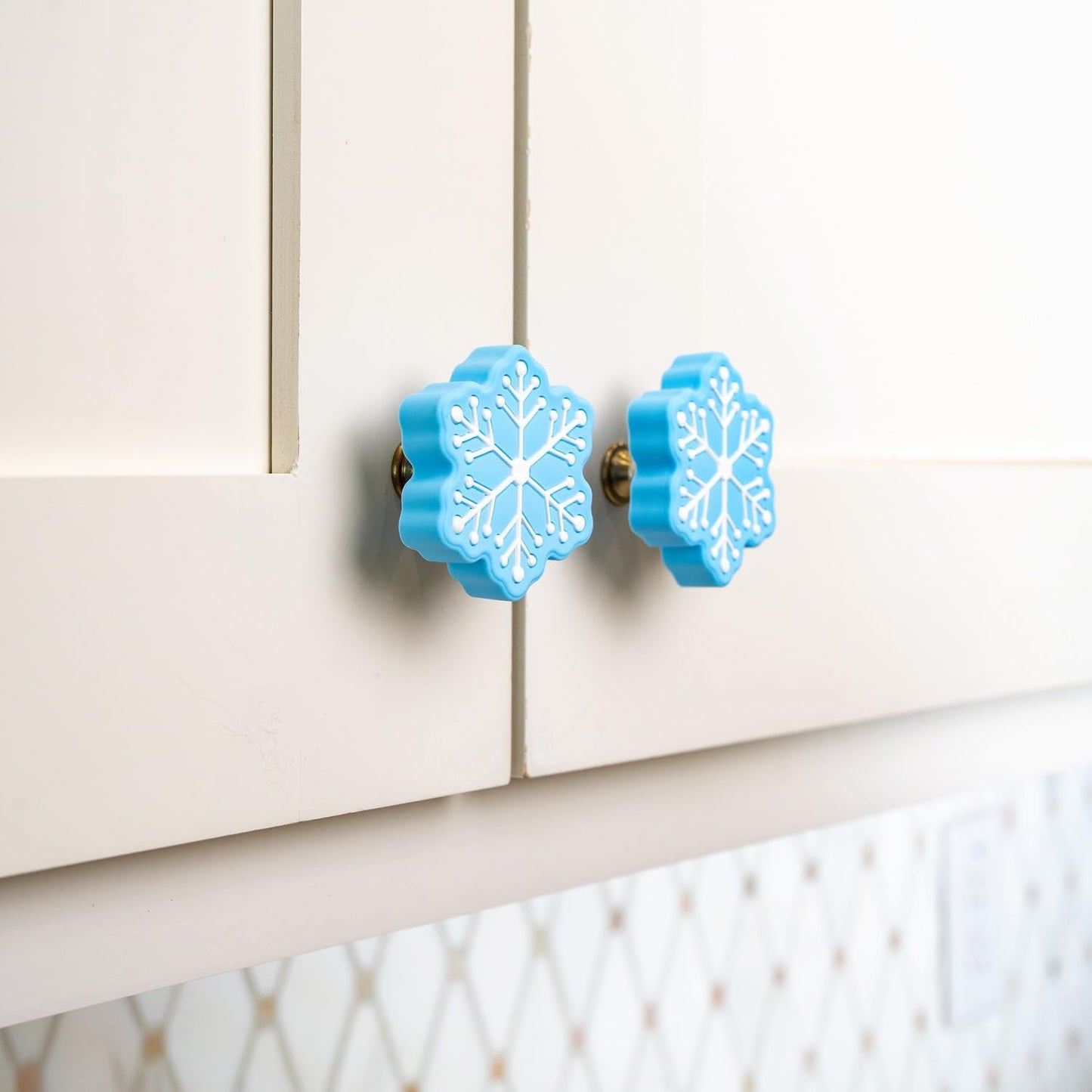Knobēz: 12pk Snowflake Decorative Knob Covers - Blue Winter Cabinet Decor