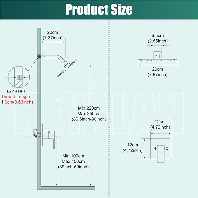 Heyalan Shower Faucet Set with Valve, Bathroom Rainfall Shower System, Wall Mount Single Handle Shower Trim Kit, Rainfall Fixed Shower Head, 8 Inch Square Shower Head,Brushed Nickel