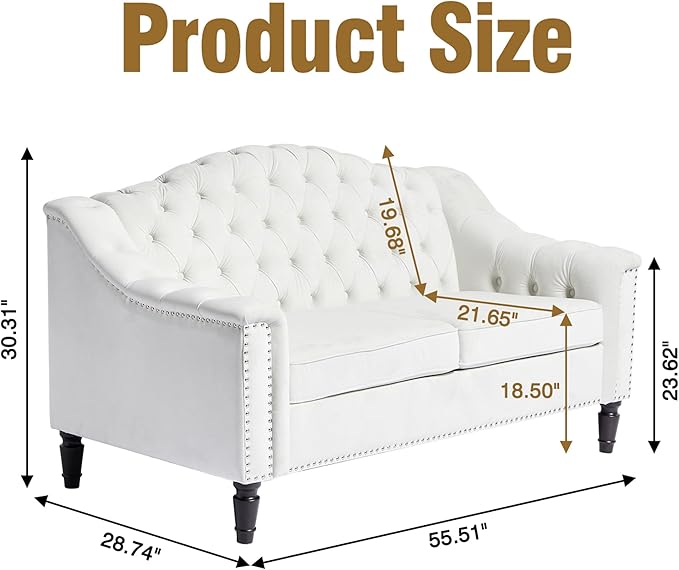 LEVNARY Chesterfield Loveseat Velvet, Upholstered Sofa