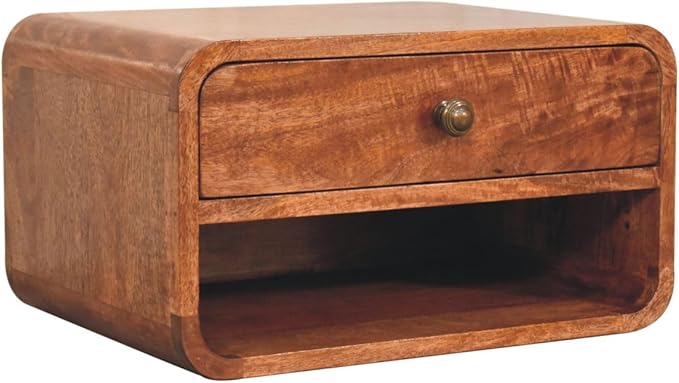 Furniture Solid Wood Curved Honey Caramel Wall Mounted Bedside