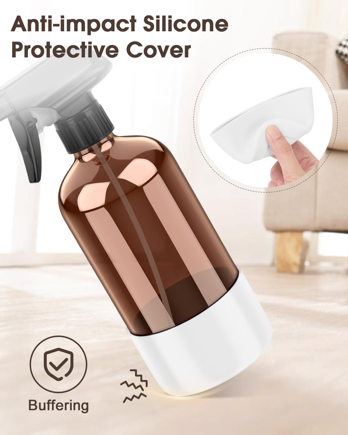 Bontip Glass Spray Bottle with Silicone Sleeve Protection, Amber Glass Spray Bottle Set for Window Cleaner Aromatherapy Facial Hydration Watering Flowers Hair Care 2 Pack/16 oz (White & Orange, 16 oz)