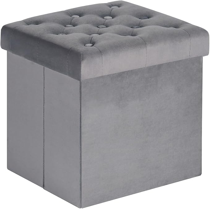 B FSOBEIIALEO Storage Ottoman Cube, Velvet Tufted Folding Ottomans
