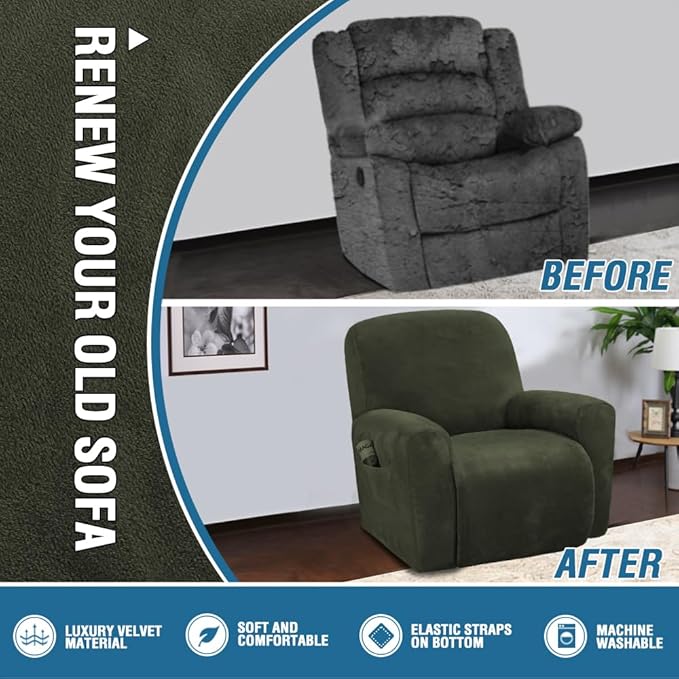 H.VERSAILTEX Velvet Stretch Recliner Couch Covers 4-Pieces Style Recliner Chair