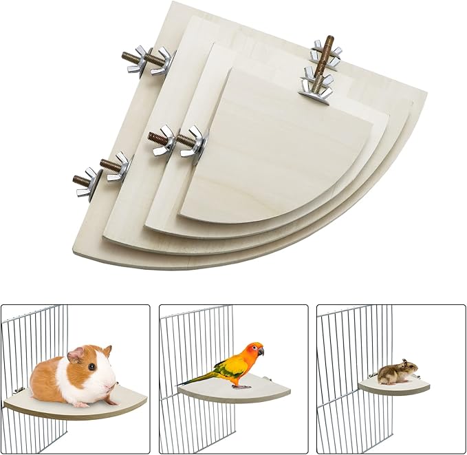 Litewoo Bird Parrot Corner Perch Flat Platform Stand, Easy to Install, Safe and Stable, Smooth Polishing Without Hurting Feet, Solid Hardwood Bird Cage Perches（L）