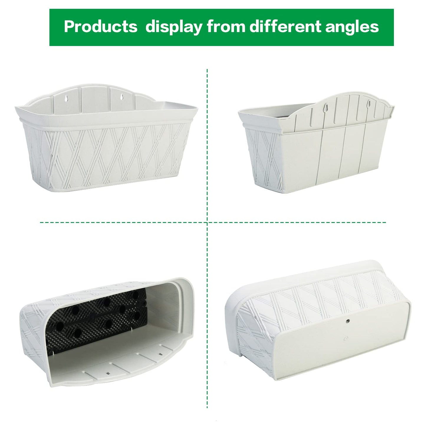 Sungmor 3 Pack Wall Hanging Planters, 16.5 Inch Railing Fence Hanging Flower Pots, Thickened Plastic Water Storage Plant Pot, Indoor Outdoor Garden Balcony Decor, Light Grey Large Plant Basket