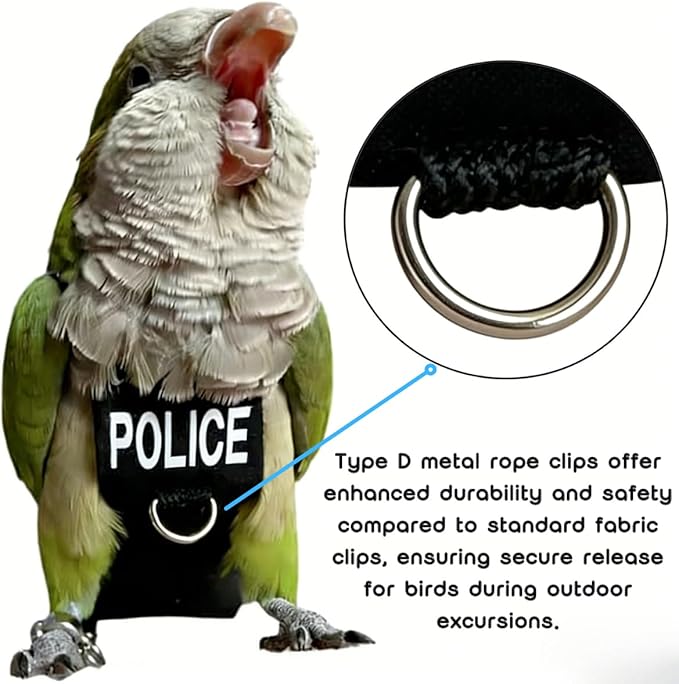 Bird Diaper Flight Suit, Cute Cosplay Parrot Clothes, Easy-to-Wear Washable Nappy, Durable Metal Ring Harness for Cockatiel, Conure, African Grey, Parakeet Outdoor Flying (with Leash,L)