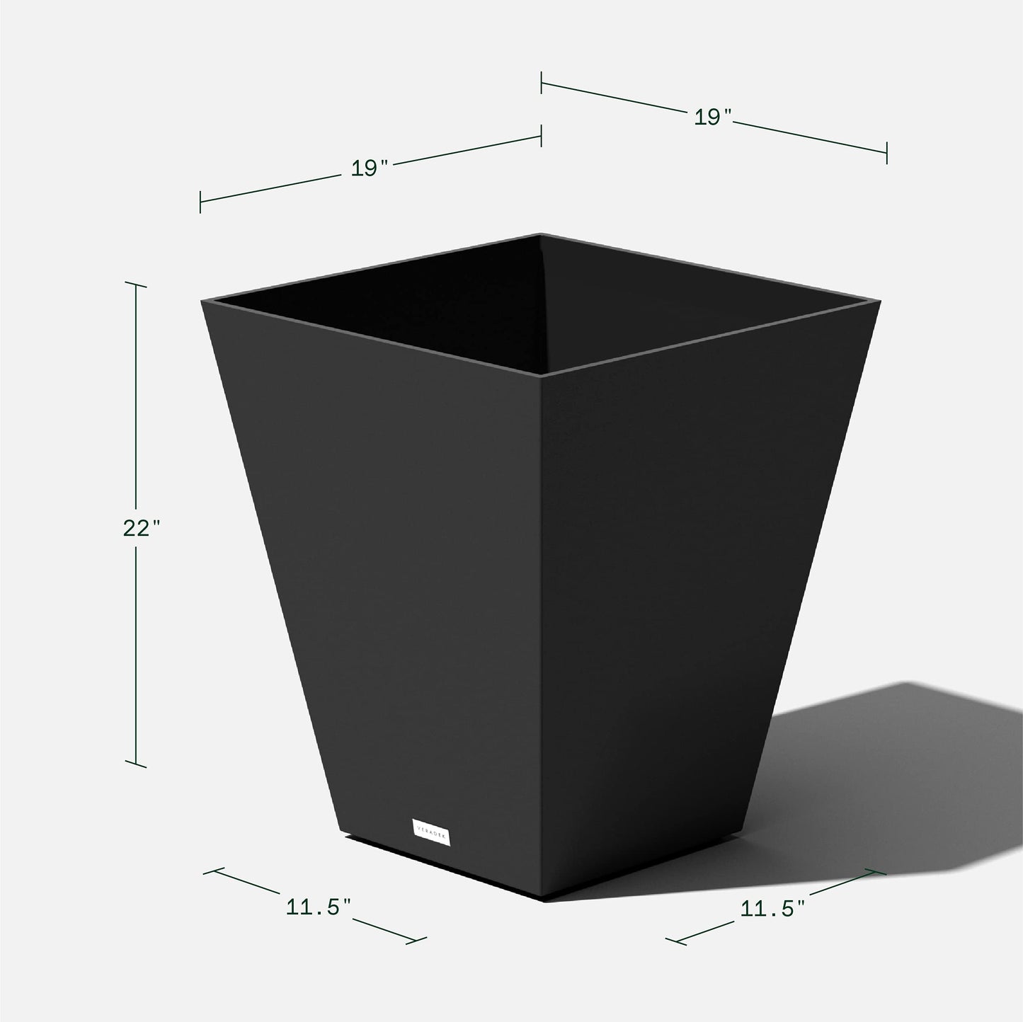 Veradek Nobleton Indoor/Outdoor Wide Square Planter (Black, 22" - 2 Pack with 2 Saucer Trays)