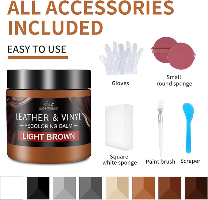 Leather Recoloring Balm and Scratch Repair Kit, Light Brown Leather Restorer