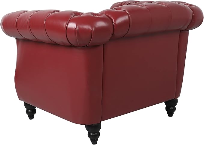 LEVNARY Leather Upholstered Armchair, Mid-Century Modern Single Sofa Chair