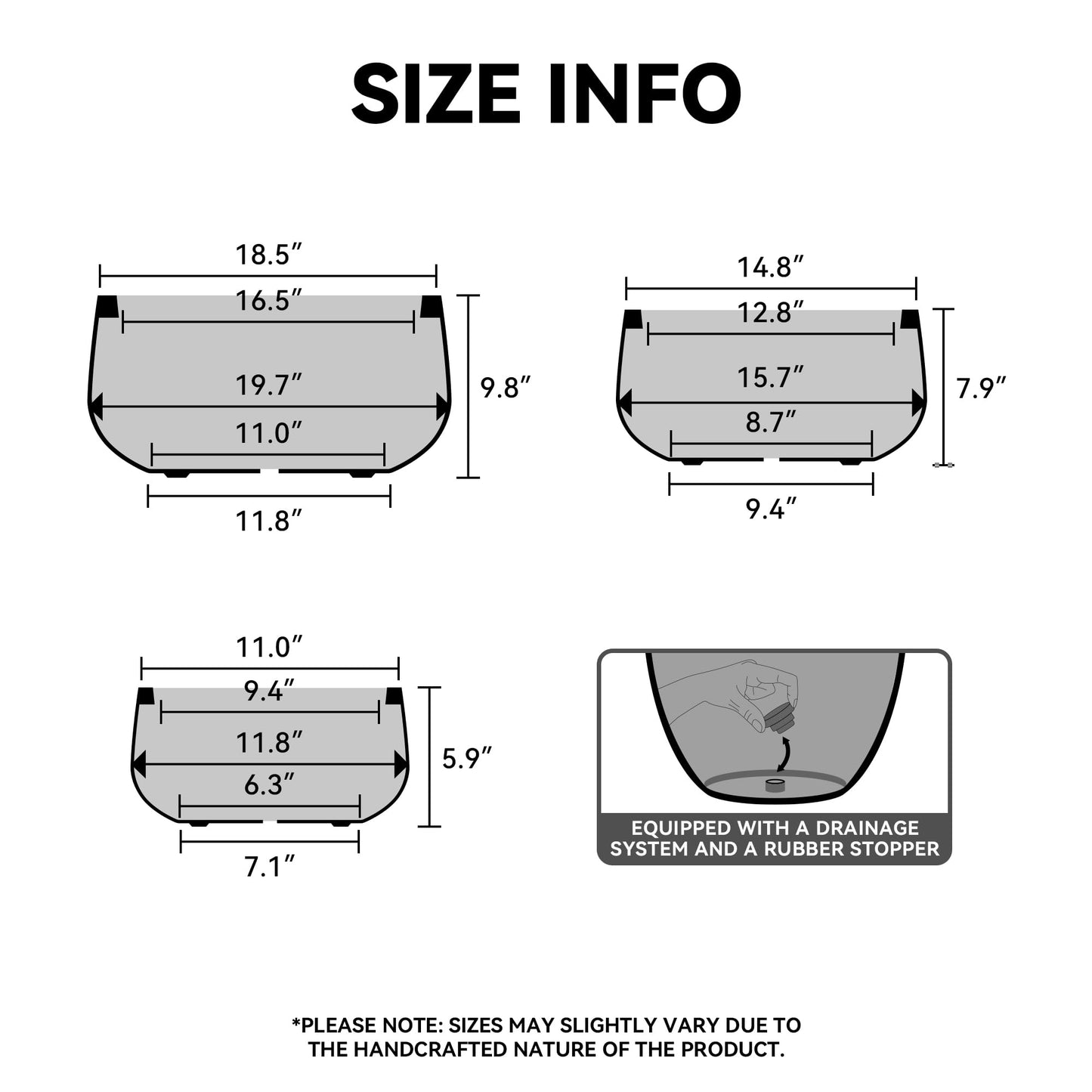 Kante 11.8" Dia Round Concrete Planter, Cement Plant Pots with Drainage Hole and Rubber Plug for Outdoor Indoor Garden Home, Modern Curvaceous Design, White