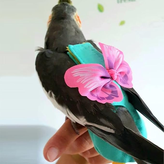 Bird Diaper Harness Flight Suit Clothes, Parrot Flight Suit with Leash for Parrot, Bird Flying Clothes for Outdoor Activities Training (with Leash,S)