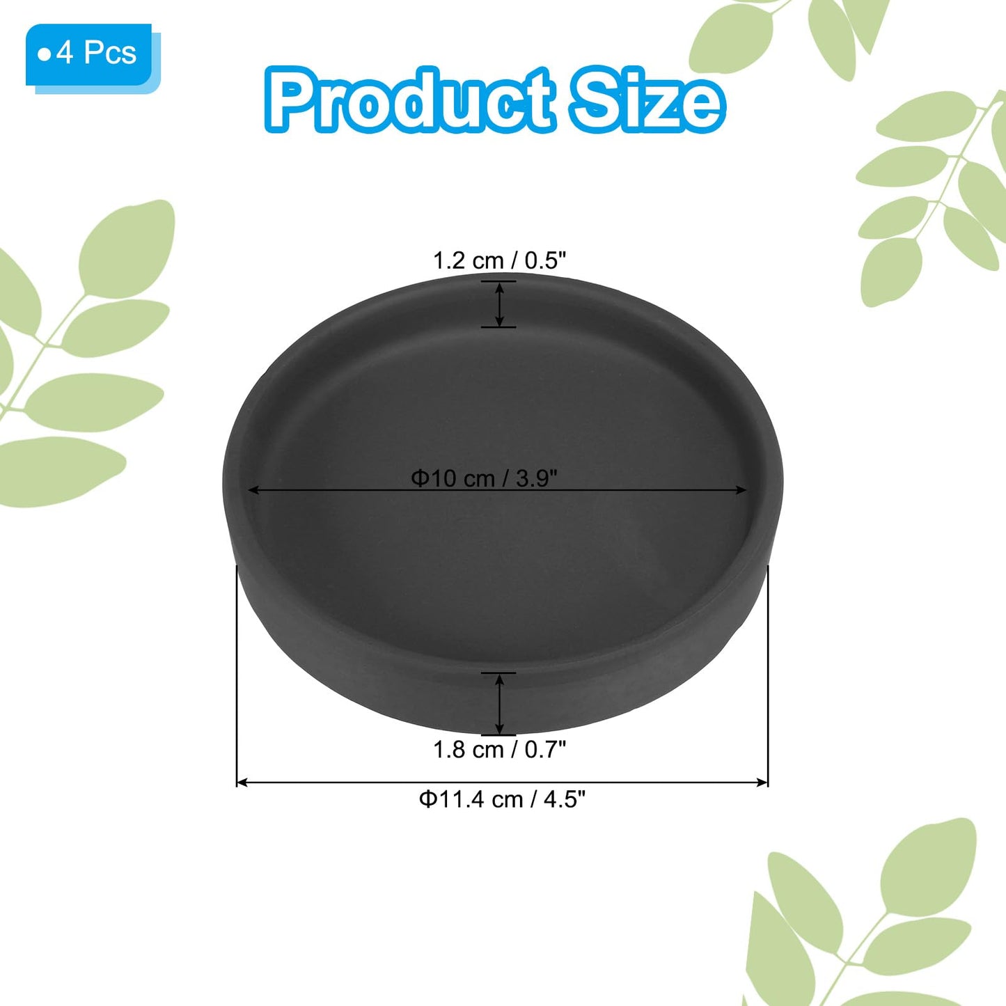 PATIKIL 4.5 Inch Round Ceramic Plant Saucer, 4 Pack Plant Saucer Tray Flower Planter Drip Tray for Indoors Outdoors Patio Balcony, Black