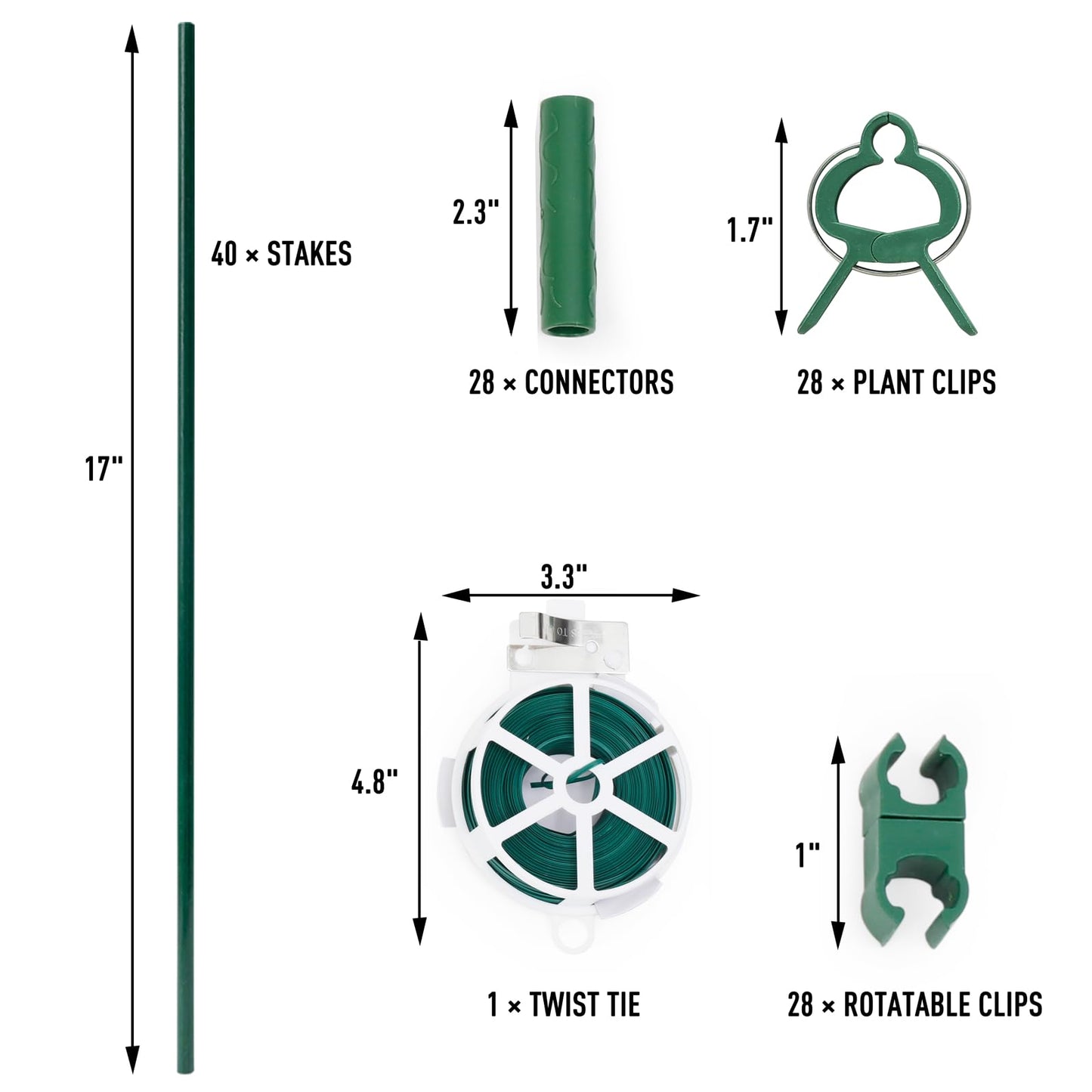 MAXPACE 125pcs Garden Stakes Kit: Includes 40 Sets of Fiberglass Plant Sticks Supports & Accessories for DIY 4ft, 5ft, 6ft, 7ft Stakes for Tomato, Vegetables, Indoor & Outdoor Gardening Supplies