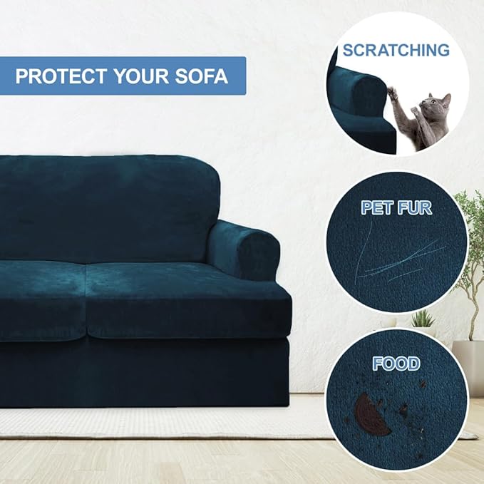 CUCRAF Cushion Sofa Cover 3 Piece Slipcovers, Soft Thick Velvet Couch Cover