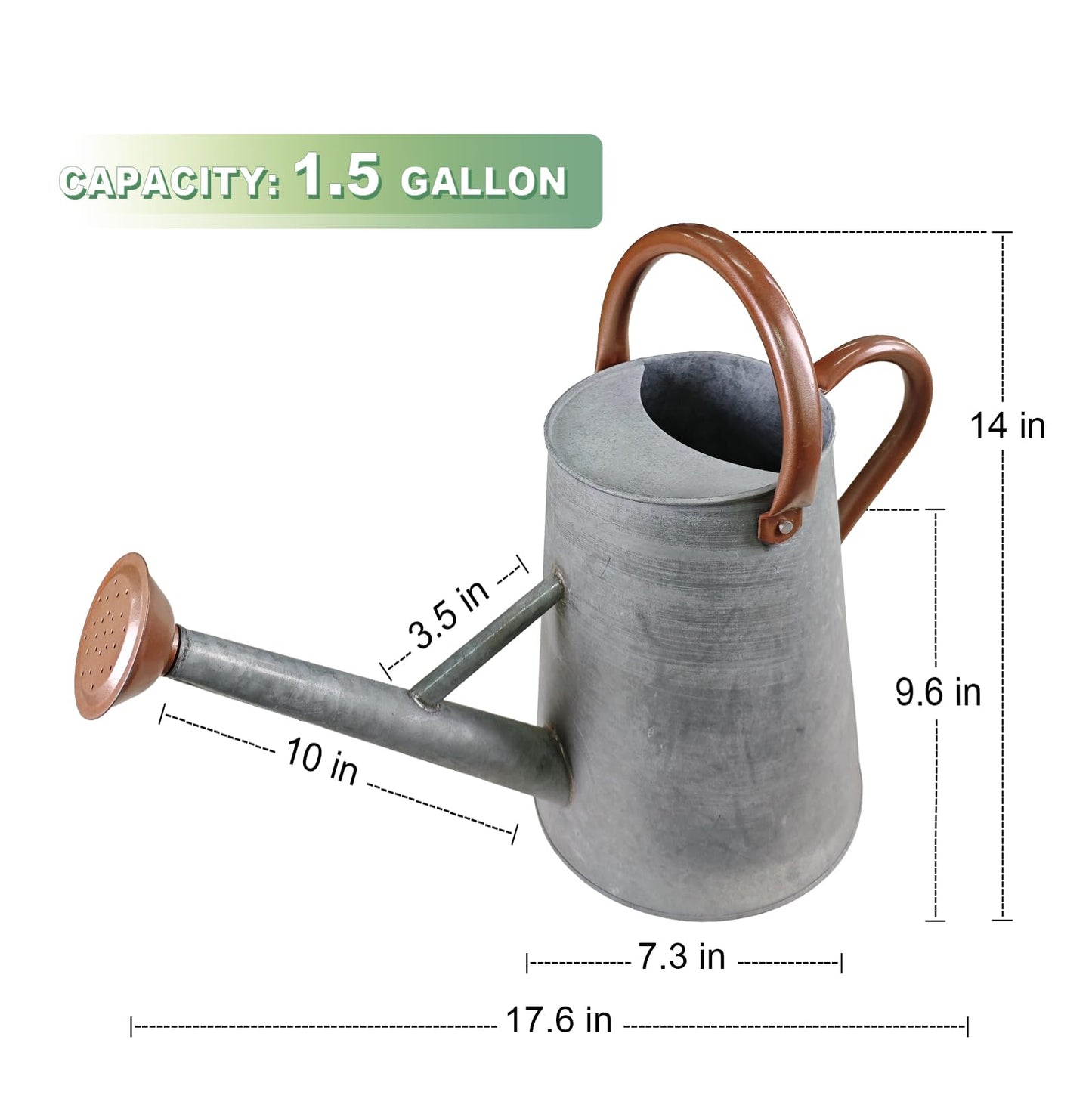 Watering Can for Outdoor&Indoor Plants，1.5 Gallon（5.7L） Metal Watering Can with with Removable Spout，Large Galvanized Steel Garden Flower Water Can Watering Pot with 2 Handles，Rustic Silver